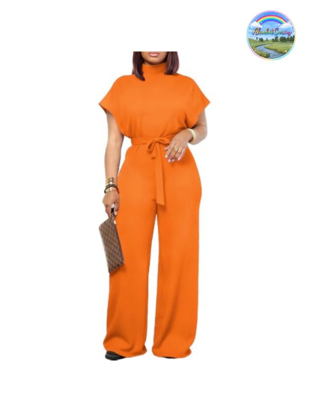 Womens Dressy Wide Leg Jumpsuit Belted Mock Neck One Piece Party Formal
